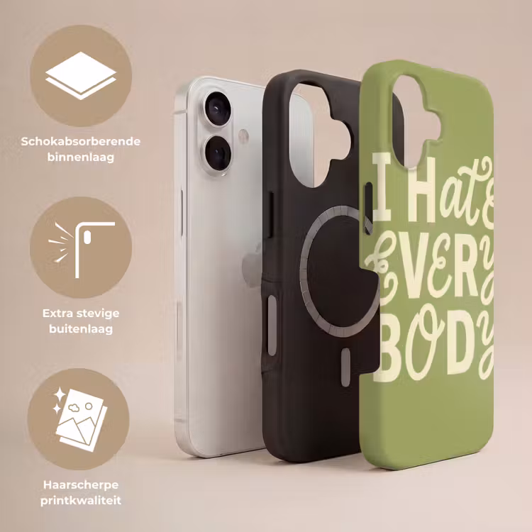 I hate everybody - Groen - Retro Toughcase MagSafe Apple iPhone 17 klein -USP_Lagen_NL