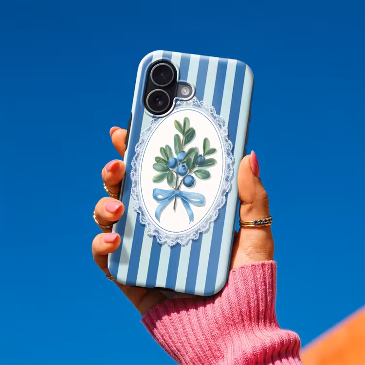 Illustratie - Bessen - Blauw - Strepen Toughcase MagSafe Apple iPhone 17 klein -Sfeer1V