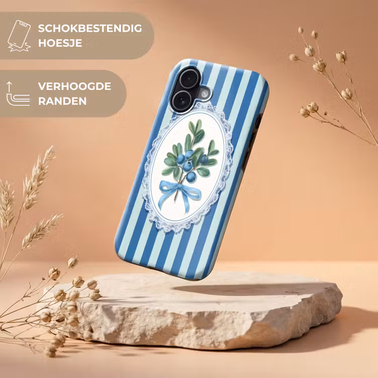 Illustratie - Bessen - Blauw - Strepen Toughcase MagSafe Apple iPhone 17 klein -USP_RandenV_NL