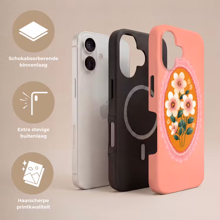 Illustratie - Bloemen - Rand - Roze Toughcase MagSafe Apple iPhone 17 klein -USP_Lagen_NL