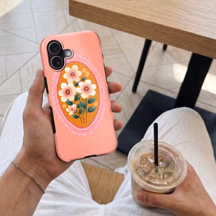 Illustratie - Bloemen - Rand - Roze Toughcase MagSafe Apple iPhone 17 klein -Sfeer1M