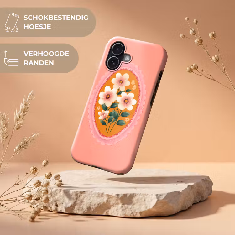 Illustratie - Bloemen - Rand - Roze Toughcase MagSafe Apple iPhone 17 klein -USP_RandenV_NL