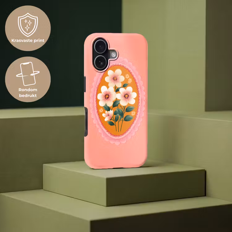 Illustratie - Bloemen - Rand - Roze Toughcase MagSafe Apple iPhone 17 klein -USP_PrintM_NL