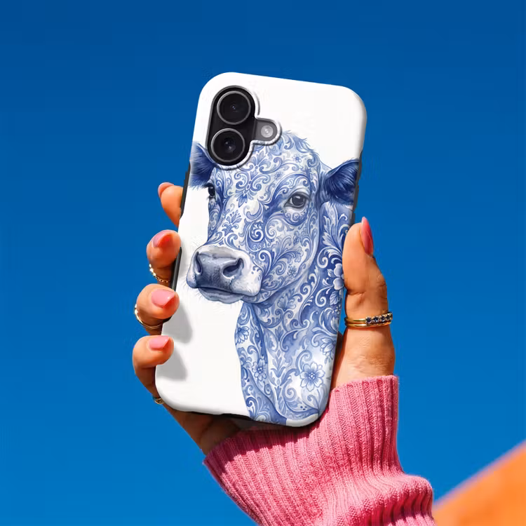 Illustratie - Koe - Blauw Toughcase MagSafe Apple iPhone 17 klein -Sfeer1V