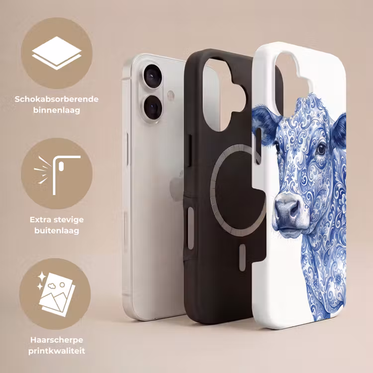 Illustratie - Koe - Blauw Toughcase MagSafe Apple iPhone 17 klein -USP_Lagen_NL
