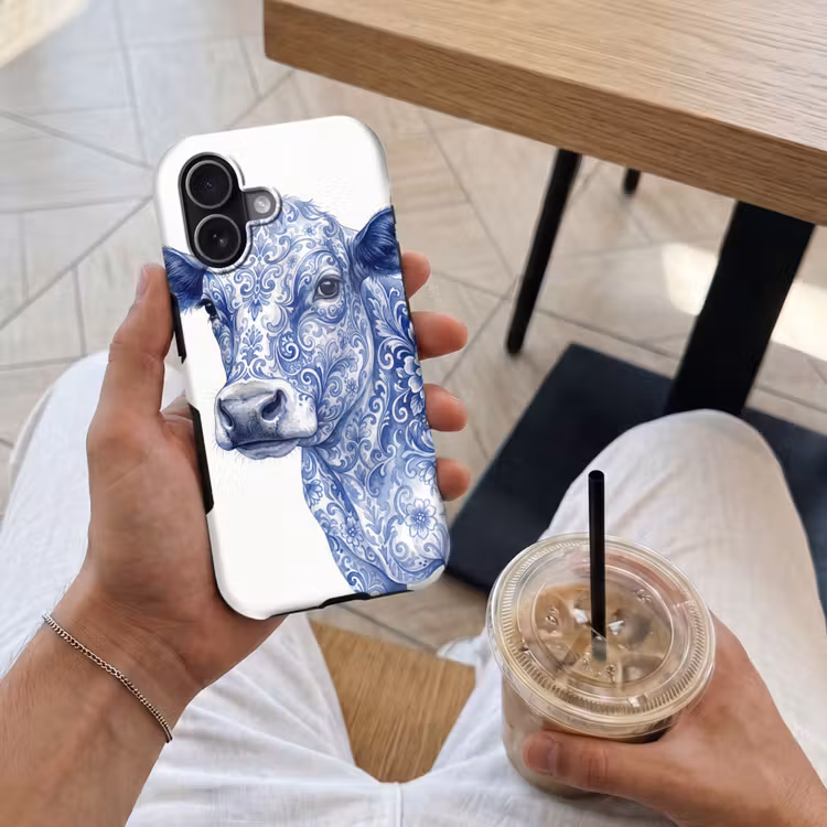 Illustratie - Koe - Blauw Toughcase MagSafe Apple iPhone 17 klein -Sfeer1M