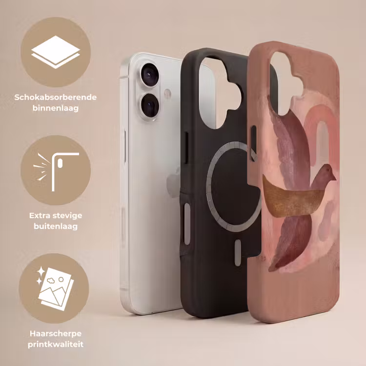 Illustratie - Vogels - Abstract - Roze Toughcase MagSafe Apple iPhone 17 klein -USP_Lagen_NL