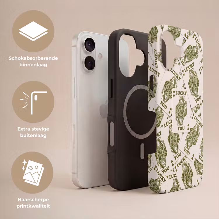 Kaarten - Koningin - Patroon - Groen - Spel Toughcase MagSafe Apple iPhone 17 klein -USP_Lagen_NL