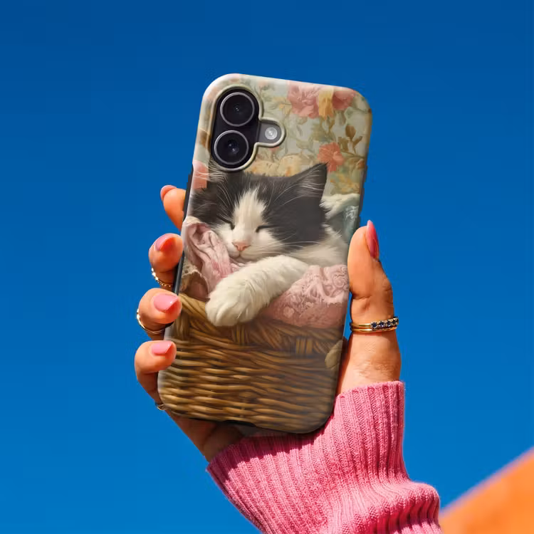 Kat - Bloemenprint - Rieten mand Toughcase MagSafe Apple iPhone 17 klein -Sfeer1V