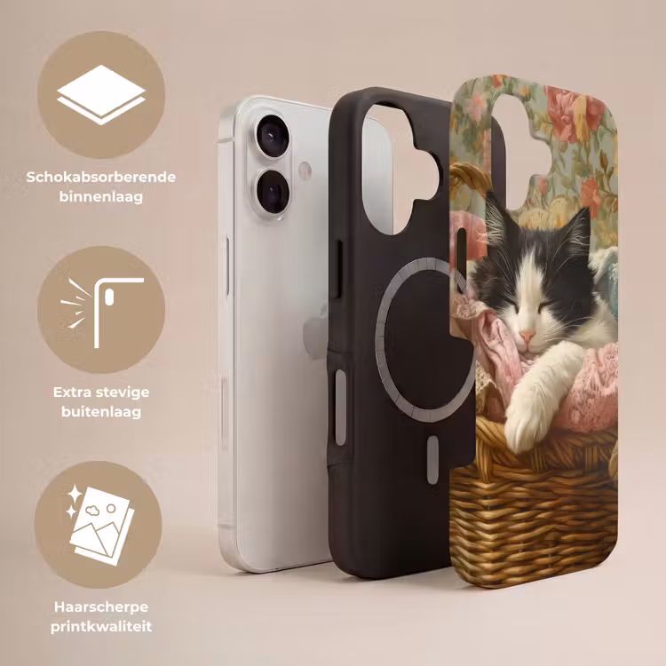 Kat - Bloemenprint - Rieten mand Toughcase MagSafe Apple iPhone 17 klein -USP_Lagen_NL