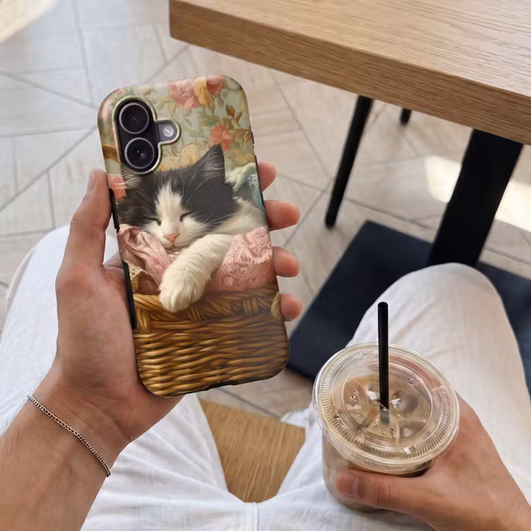 Kat - Bloemenprint - Rieten mand Toughcase MagSafe Apple iPhone 17 klein -Sfeer1M