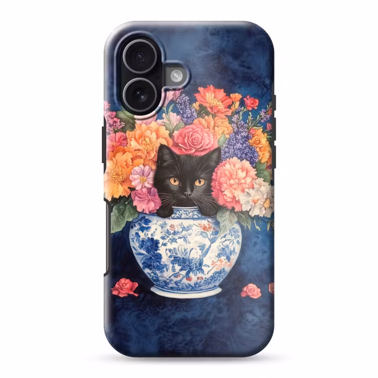 Kat - Felgekleurde bloemen - Vaas Toughcase MagSafe Apple iPhone 17 klein -3d