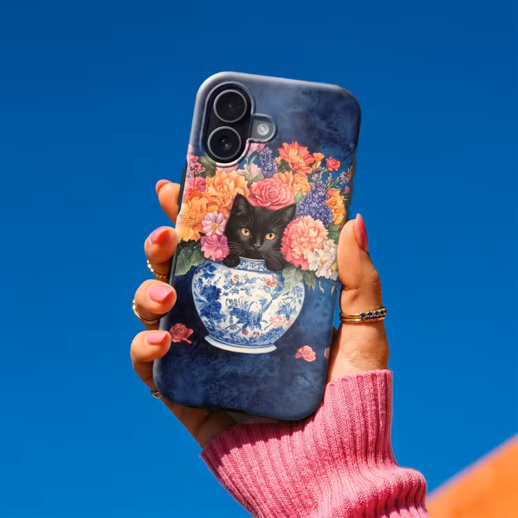Kat - Felgekleurde bloemen - Vaas Toughcase MagSafe Apple iPhone 17 klein -Sfeer1V