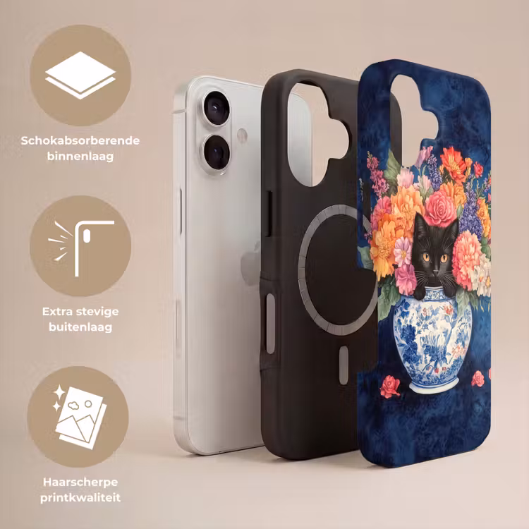 Kat - Felgekleurde bloemen - Vaas Toughcase MagSafe Apple iPhone 17 klein -USP_Lagen_NL