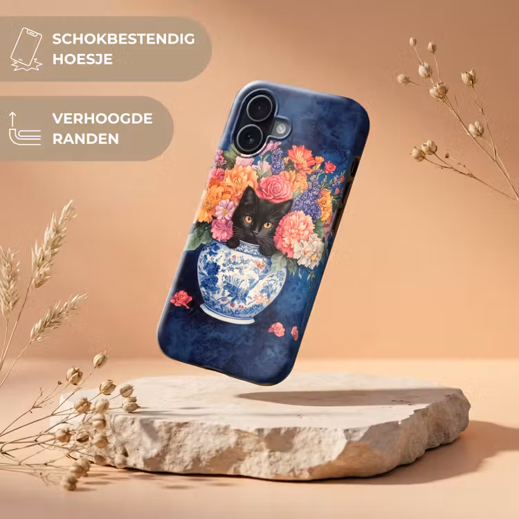 Kat - Felgekleurde bloemen - Vaas Toughcase MagSafe Apple iPhone 17 klein -USP_RandenV_NL