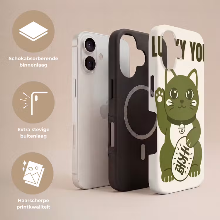 Kat - Geluk - Dieren - Modern - Groen Toughcase MagSafe Apple iPhone 17 klein -USP_Lagen_NL