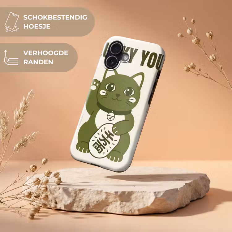 Kat - Geluk - Dieren - Modern - Groen Toughcase MagSafe Apple iPhone 17 klein -USP_RandenV_NL