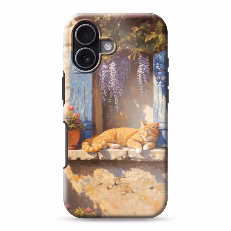 Kat - Stenen vensterbank - Bloemen Toughcase MagSafe Apple iPhone 17 klein -3d