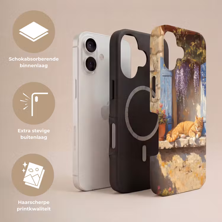 Kat - Stenen vensterbank - Bloemen Toughcase MagSafe Apple iPhone 17 klein -USP_Lagen_NL