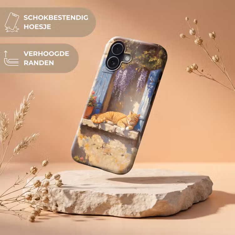 Kat - Stenen vensterbank - Bloemen Toughcase MagSafe Apple iPhone 17 klein -USP_RandenV_NL