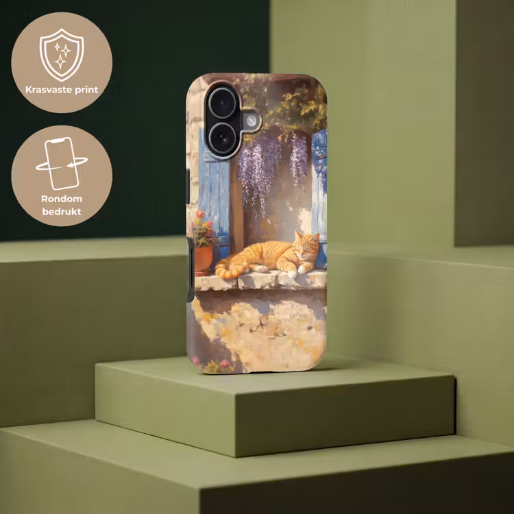 Kat - Stenen vensterbank - Bloemen Toughcase MagSafe Apple iPhone 17 klein -USP_PrintM_NL