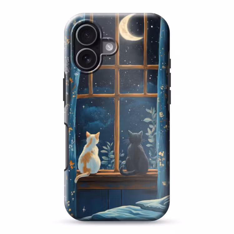 Kat - Sterrenhemel - Blauw Toughcase MagSafe Apple iPhone 17 klein -3d