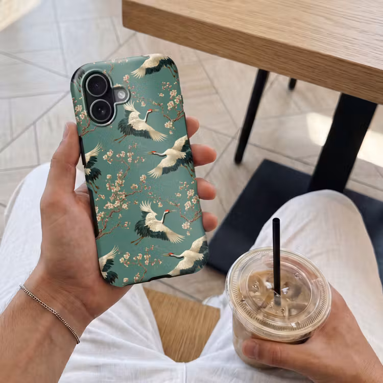 Kersenbloesem - Kraamvogels - Groen Toughcase MagSafe Apple iPhone 17 klein 1017 -Sfeer1M