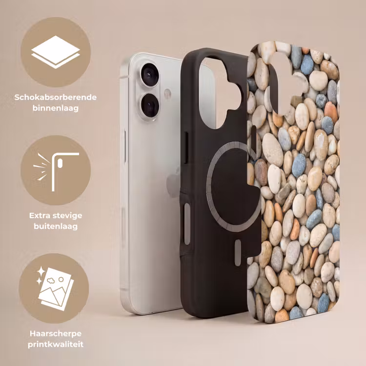 Kiezelstenen - Natuur - Textuur - Beige - Grijs Toughcase MagSafe Apple iPhone 17 klein -USP_Lagen_NL