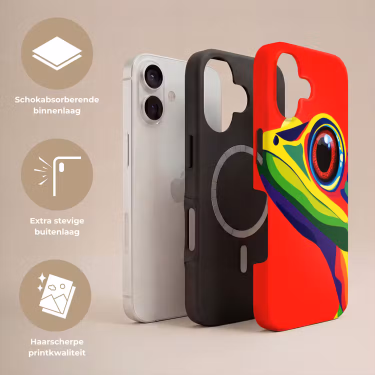 Kikker - Kleurrijk - Strepen - Ogen Toughcase MagSafe Apple iPhone 17 klein -USP_Lagen_NL