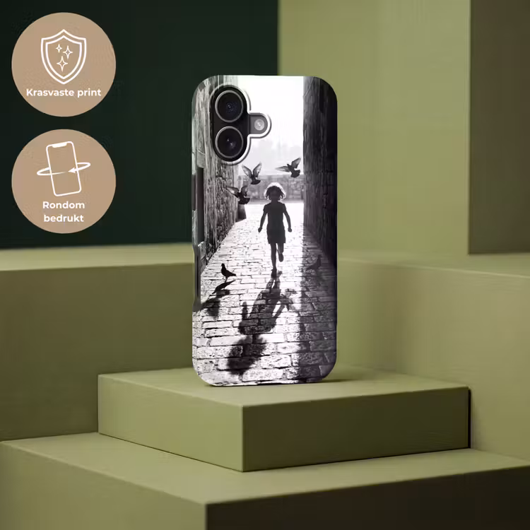 Kind - Vogel - Straat - Zwart-wit - Spelen Toughcase MagSafe Apple iPhone 17 klein -USP_PrintM_NL