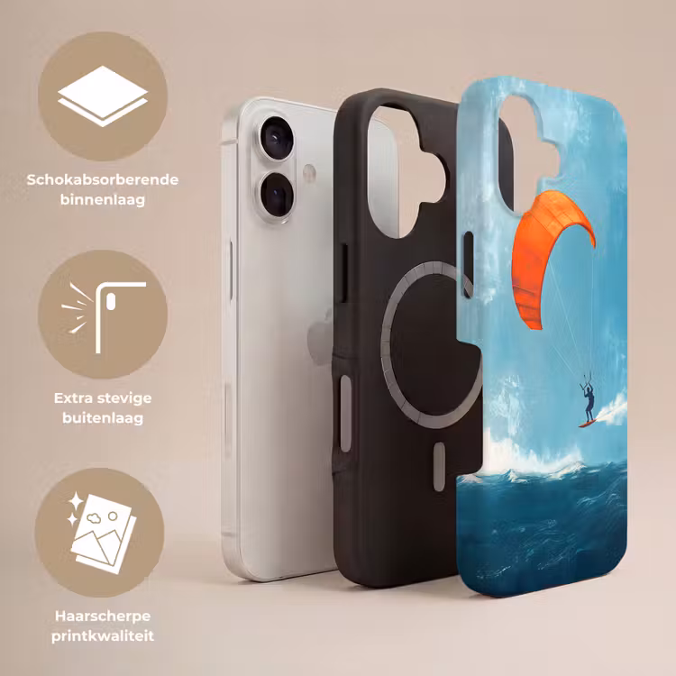 Kitesurfer - Oranje - Zee - Lucht Toughcase MagSafe Apple iPhone 17 klein -USP_Lagen_NL