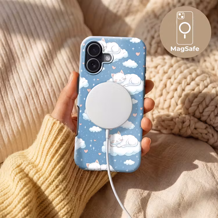 Kitten - Wolken - Blauw Toughcase MagSafe Apple iPhone 17 klein 1017 -USP_MagsafeV