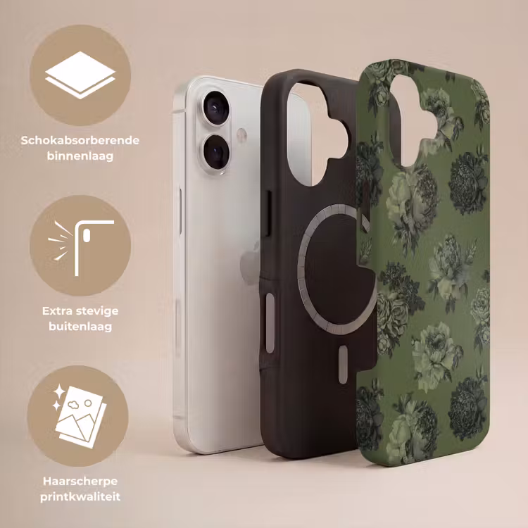 Klassiek - botanisch - olijfgroen - bloemen Toughcase MagSafe Apple iPhone 17 klein 1017 -USP_Lagen_NL