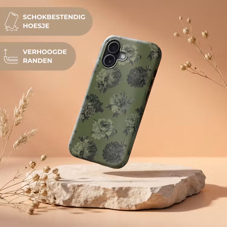 Klassiek - botanisch - olijfgroen - bloemen Toughcase MagSafe Apple iPhone 17 klein 1017 -USP_RandenV_NL