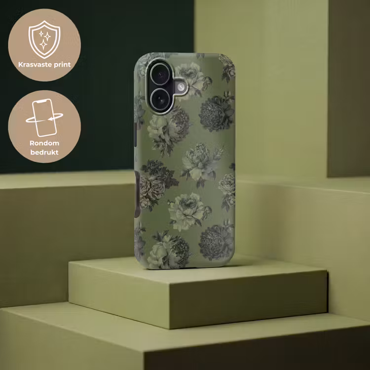 Klassiek - botanisch - olijfgroen - bloemen Toughcase MagSafe Apple iPhone 17 klein 1017 -USP_PrintM_NL