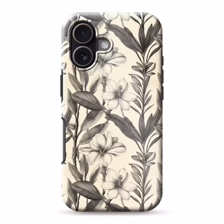 Klassiek - Botanisch - Zwart - Beige Toughcase MagSafe Apple iPhone 17 klein 1017 -3d