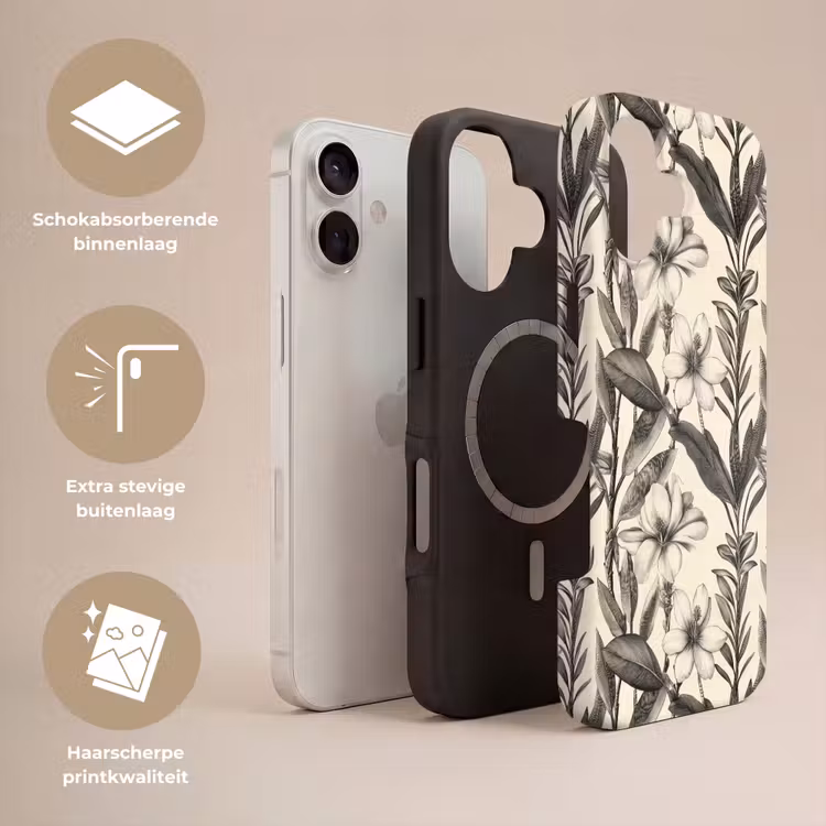 Klassiek - Botanisch - Zwart - Beige Toughcase MagSafe Apple iPhone 17 klein 1017 -USP_Lagen_NL