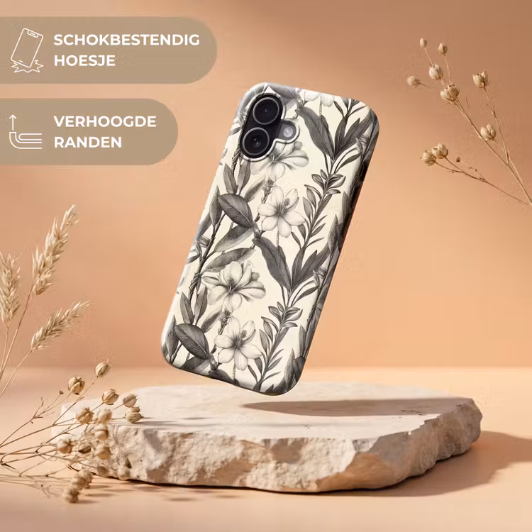 Klassiek - Botanisch - Zwart - Beige Toughcase MagSafe Apple iPhone 17 klein 1017 -USP_RandenV_NL