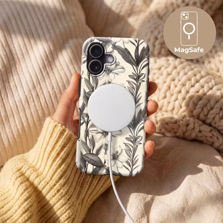 Klassiek - Botanisch - Zwart - Beige Toughcase MagSafe Apple iPhone 17 klein 1017 -USP_MagsafeV