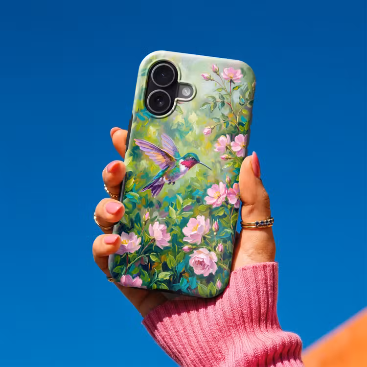 Kolibrie - Bloemen - Natuur - Kleurrijk Toughcase MagSafe Apple iPhone 17 klein -Sfeer1V