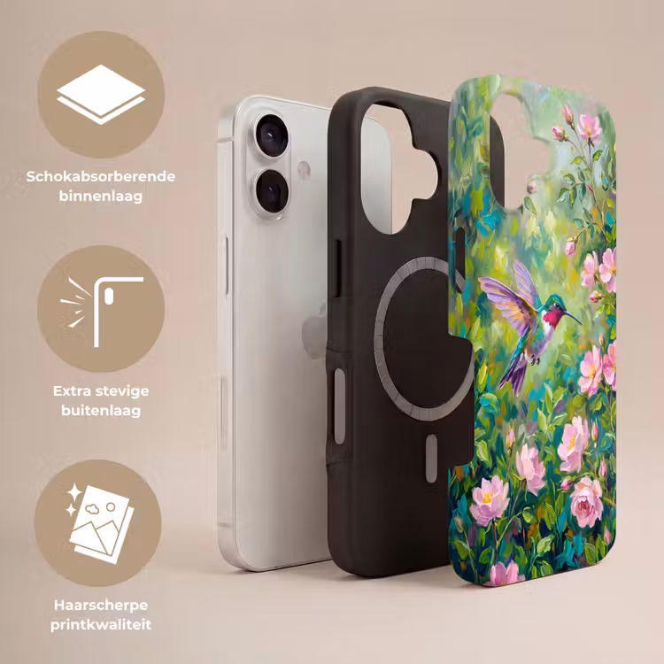 Kolibrie - Bloemen - Natuur - Kleurrijk Toughcase MagSafe Apple iPhone 17 klein -USP_Lagen_NL