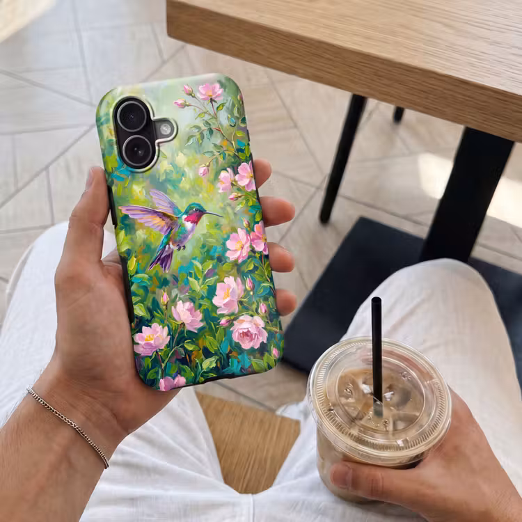 Kolibrie - Bloemen - Natuur - Kleurrijk Toughcase MagSafe Apple iPhone 17 klein -Sfeer1M