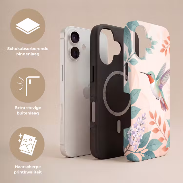 Kolibrie - Vliegen - Natuur - Illustratie - Kleurrijk Toughcase MagSafe Apple iPhone 17 klein -USP_Lagen_NL