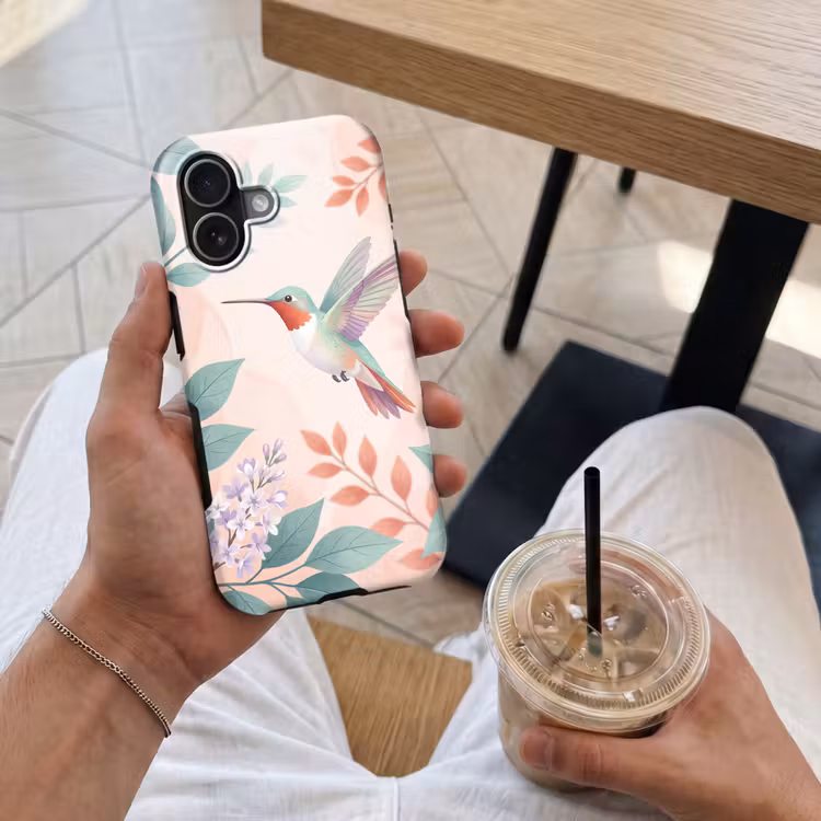 Kolibrie - Vliegen - Natuur - Illustratie - Kleurrijk Toughcase MagSafe Apple iPhone 17 klein -Sfeer1M