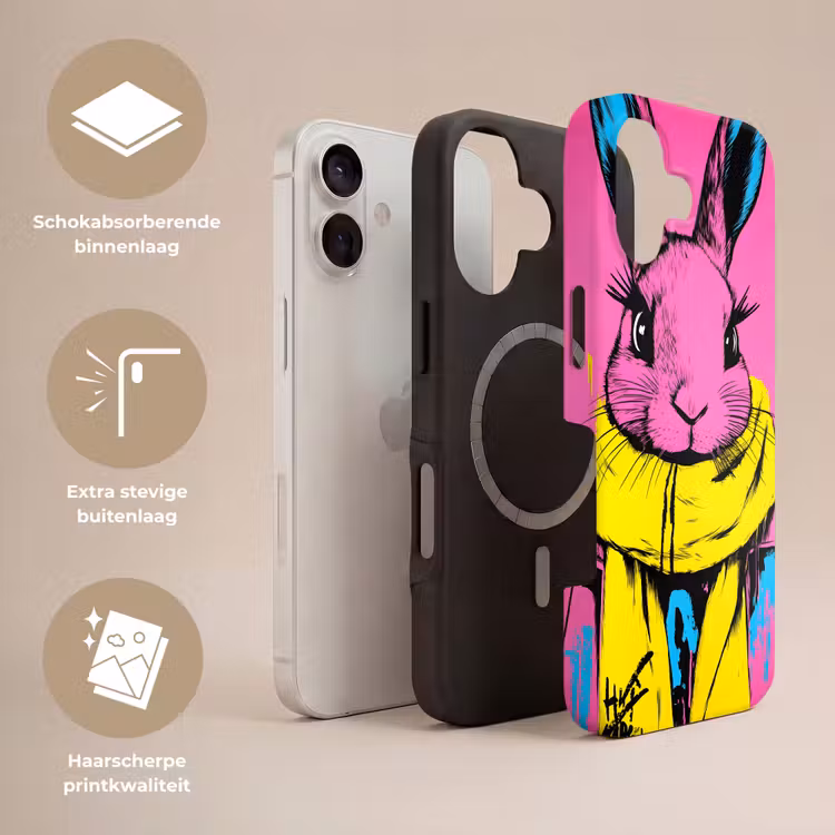 Konijn - Felroze - Sjaal - Abstract Toughcase MagSafe Apple iPhone 17 klein -USP_Lagen_NL