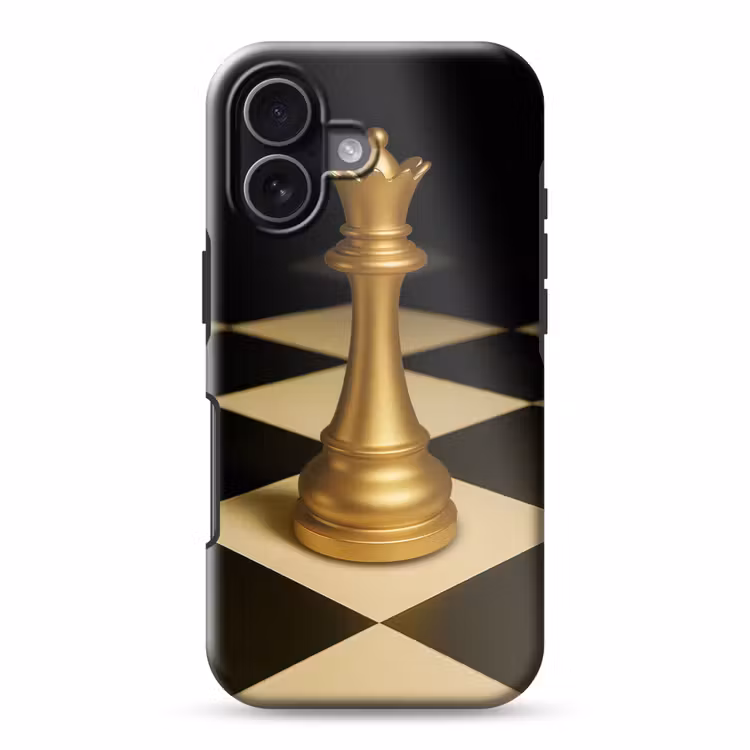 Koningin - Schaakstuk - Geblokt - Goud Toughcase MagSafe Apple iPhone 17 klein -3d