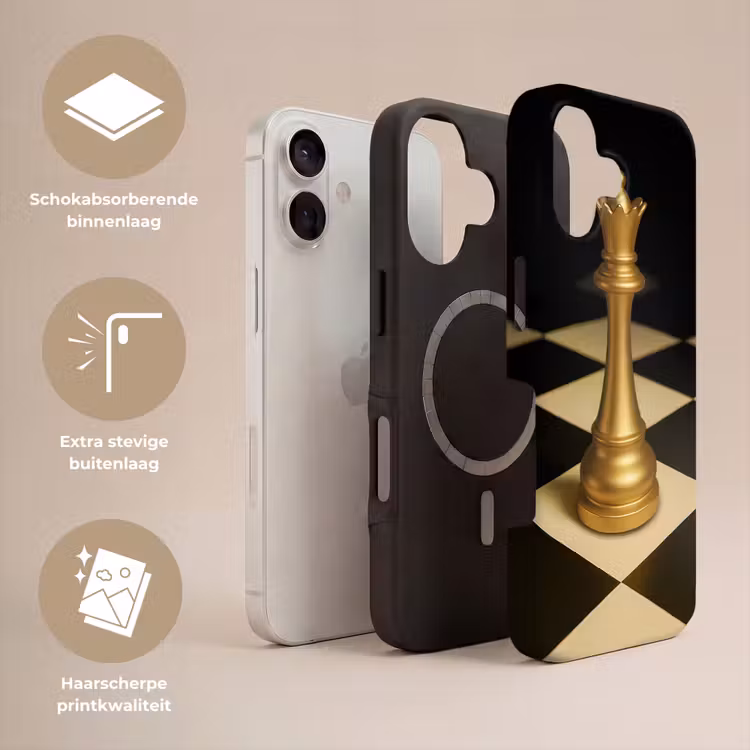 Koningin - Schaakstuk - Geblokt - Goud Toughcase MagSafe Apple iPhone 17 klein -USP_Lagen_NL