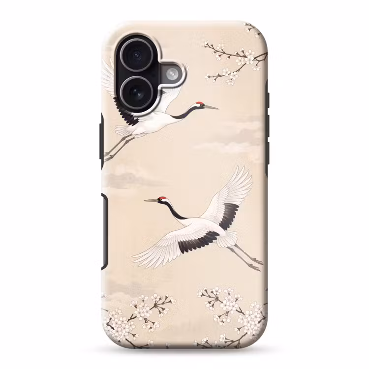 Kraanvogels - Bloesem - Beige Toughcase MagSafe Apple iPhone 17 klein -3d