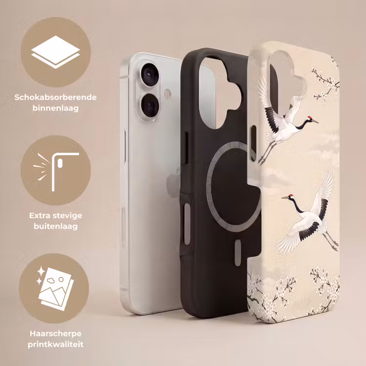 Kraanvogels - Bloesem - Beige Toughcase MagSafe Apple iPhone 17 klein -USP_Lagen_NL