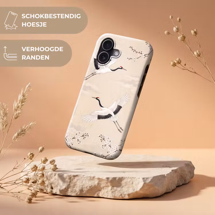 Kraanvogels - Bloesem - Beige Toughcase MagSafe Apple iPhone 17 klein -USP_RandenV_NL